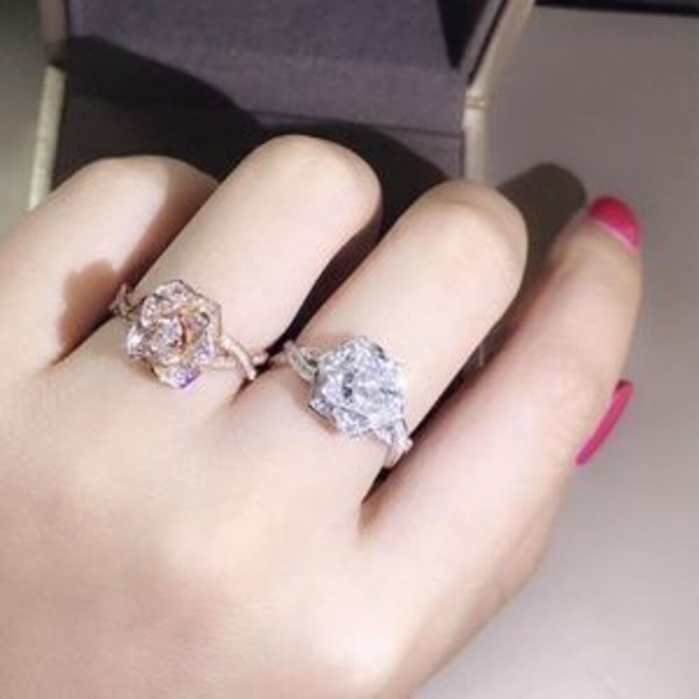 NEW 925 Sterling Silver Diamond Rose Ring